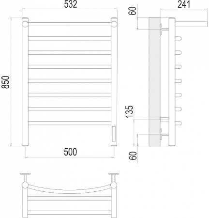 Электрический полотенцесушитель Terminus Классик П8 500х850 4670078531414 с полкой Хром 