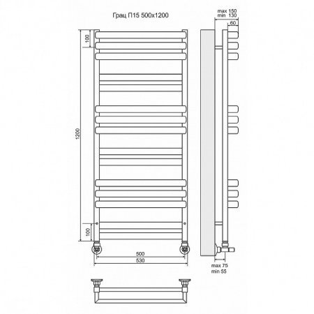 Водяной полотенцесушитель Terminus Грац П18 500х1200 4630080268357 Хром 