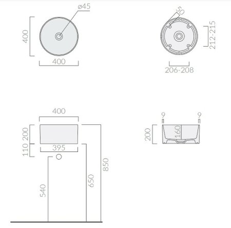 Раковина-чаша Galassia Core 40 7306GM Серая матовая 
