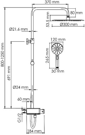 Душевая система WasserKRAFT A113.116.127.CH Thermo с термостатом Хром Белая 