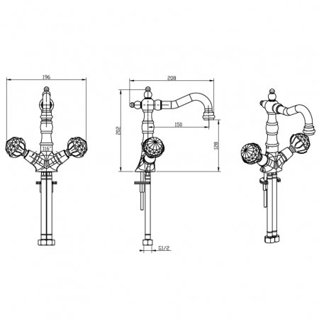 Смеситель для раковины Boheme Imperiale Presente 332 Золото 