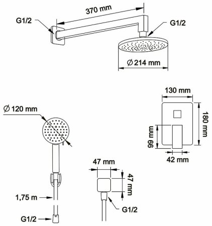 Душевая система Swedbe Platta 5554B Черная матовая 
