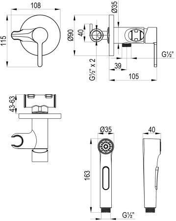 Смеситель Lemark Solo с гигиеническим душем, встраиваемый (LM7174C) 