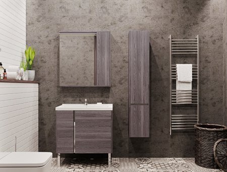 Зеркало со шкафом Aquaton Стоун 80 R 1A228302SXC80 с подсветкой Грецкий орех 