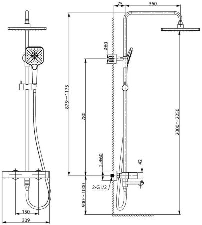 Душевая система Vincea Cube VSFS-1C1MB Черная матовая 
