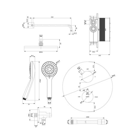 Душевой комплект Omnires Y SYSYT05BL с термостатом черный 