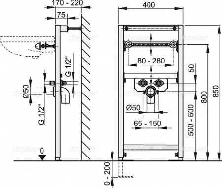 Инсталляция для раковины AlcaPlast A104/850 