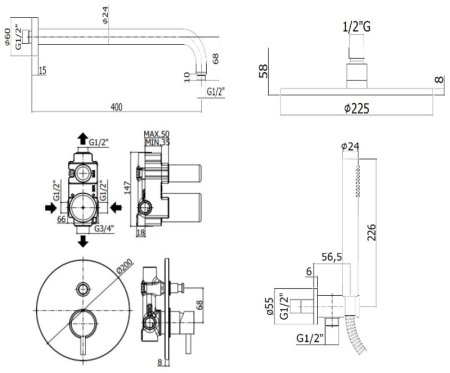 Душевая система Paffoni Light KITLIG015HG Золото медовое 