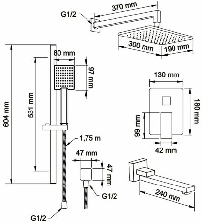 Душевая система Swedbe Platta 5545 Хром 