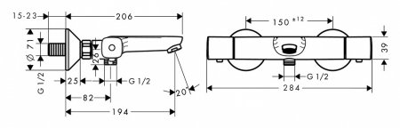 Комплект для ванной Термостат Hansgrohe Ecostat universal 13123000 для ванны с душем + Смеситель Ha 