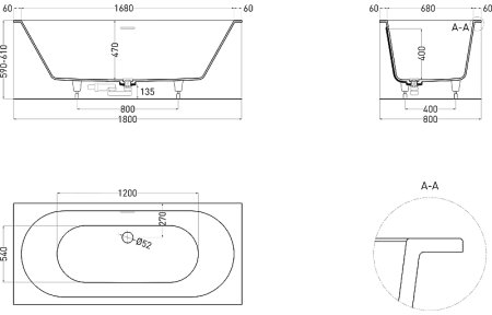 Ванна из искусственного камня Salini Ornella Axis Kit 180х80 103521M Белая матовая 