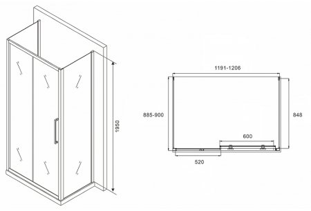 Душевой уголок Abber Schwarzer Diamant 120x90 AG30120MH-S90M-S90M профиль Хром стекло матовое 