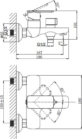Смеситель Rush Bruny BR4335-44 для ванны с душем 