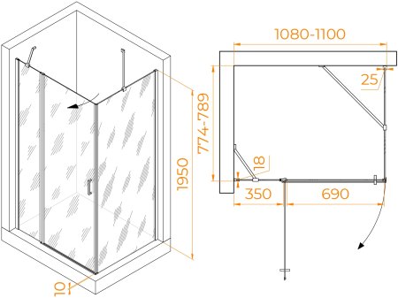 Душевой уголок RGW LE-044 (LE-004+Z-14) 1100x800 