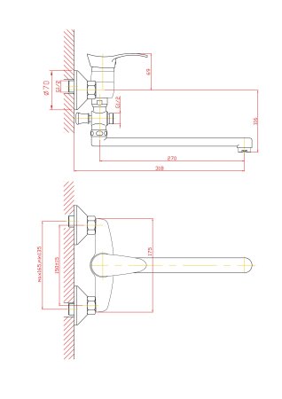 Смеситель однорычажный для ванны длинный излив 30F HAIBA CRON CN2114 
