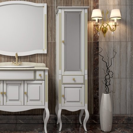 Шкаф пенал Opadiris Лаура 44 R Z0000006524 Белый с золотой патиной ручки Swarovski Золото 