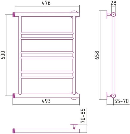 Водяной полотенцесушитель Сунержа Стилье Минор 600х500 00601-6050 Хром 