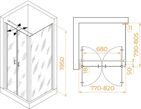 Душевой уголок RGW PA-134B (PA-104B+Z-050-2B+O-104B) 800x800 