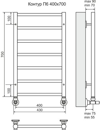Водяной полотенцесушитель Terminus Контур П6 400x700 4660059582436 Хром 