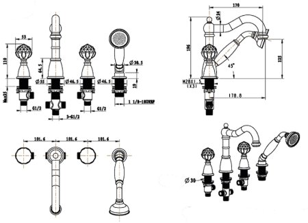 Смеситель на борт ванны Boheme Brillante 393 Хром 