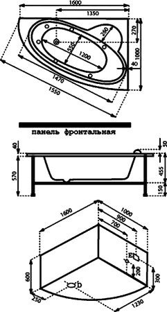 Акриловая ванна Bas Сагра 160x100 см R 
