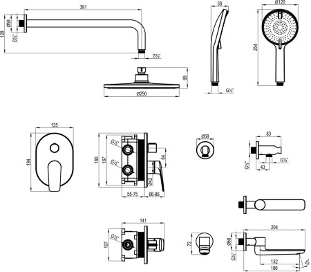 Смеситель Lemark Verba для ванны и душа, встраиваемый (LM11422C) 