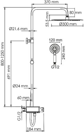 Душевая система WasserKRAFT A113.116.058.CH Thermo с термостатом Хром Белая 