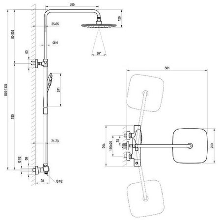 Душевая система Ravak 10  X070103 с термостатом Хром 