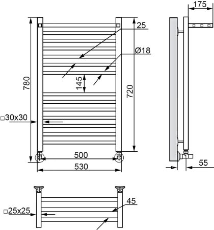 Полотенцесушитель водяной Ника Modern ЛМ-3 80/50, черный матовый 