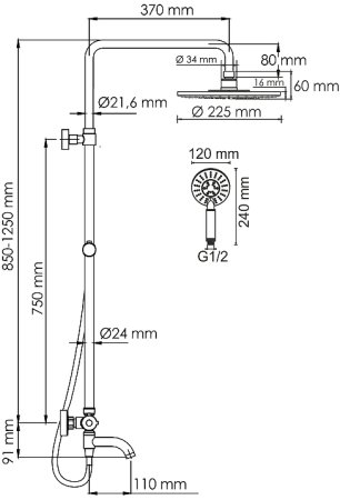 Душевая система WasserKRAFT A188.067.058.WM Thermo с термостатом Белый матовый 