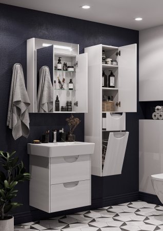 Шкаф пенал Aquaton Сильва 32 R 1A215603SIW7R подвесной с бельевой корзиной Дуб полярный 