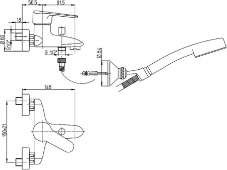 Смеситель для ванны Paini Cooper 80CR105KM Хром 