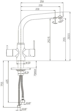 Смеситель для кухни Paini Arena 92CR6433VEB90DAKM Хром 