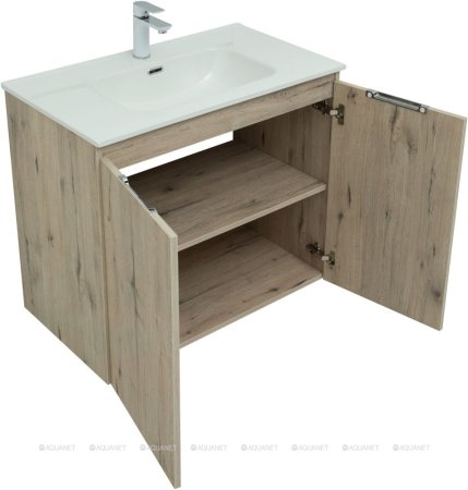 Тумба с раковиной Aquanet Алвита New 80 2 дверцы, дуб веллингтон белый 
