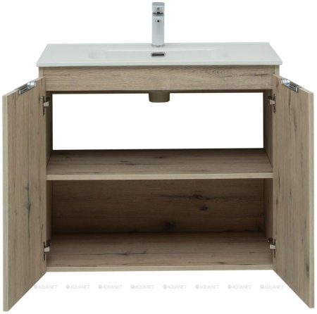 Тумба с раковиной Aquanet Алвита New 80 2 дверцы, дуб веллингтон белый 