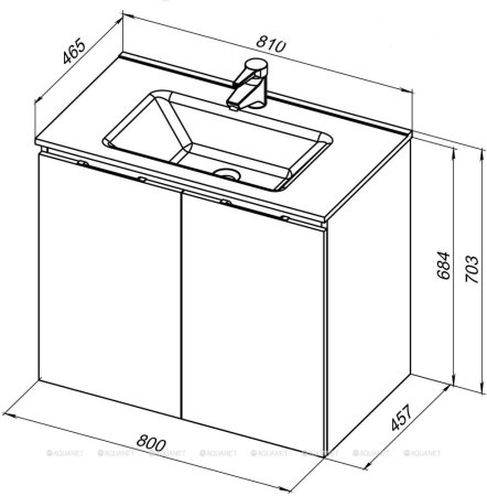 Тумба с раковиной Aquanet Алвита New 80 2 дверцы, дуб веллингтон белый 
