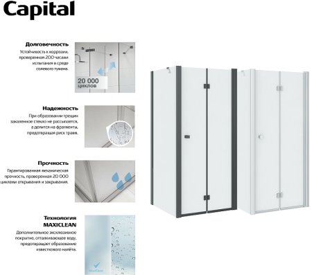 Душевая дверь Roca Capital 90 M4509016M профиль Черный стекло прозрачное 