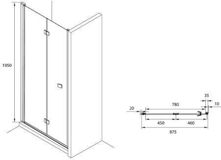 Душевая дверь Roca Capital 90 M4509016M профиль Черный стекло прозрачное 
