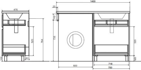 Тумба с раковиной Эстет Dallas Luxe 140 напольная, 2 ящика, R 