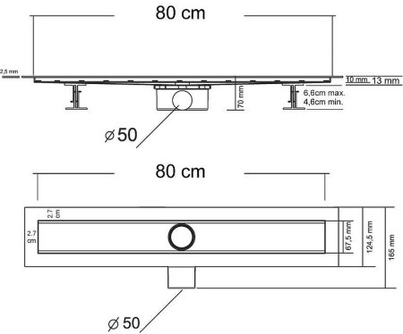 Душевой лоток Vincea Optima 80 SAY.601.80.P.NSNGH с решеткой Хром 