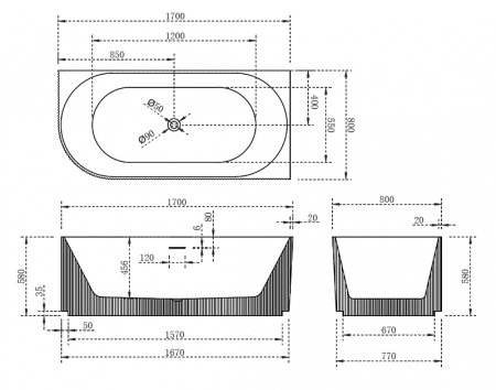 Акриловая ванна Abber 170х80 AB9329-1.7R без гидромассажа 