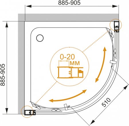 Душевой уголок Cezares Momento R 2 90 C Cr 