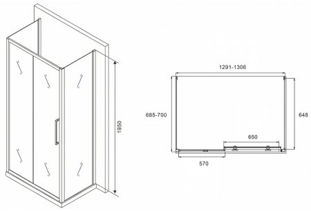 Душевой уголок Abber Schwarzer Diamant 130x70 AG30130MH-S70M-S70M профиль Хром стекло матовое 