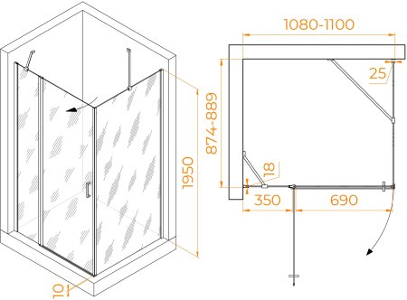 Душевой уголок RGW LE-044 (LE-004+Z-14) 1100x900 