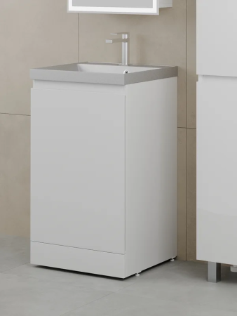 Тумба с раковиной Style Line Батлер Люкс Plus 50 напольная, белый глянец, раковина серый шелк 