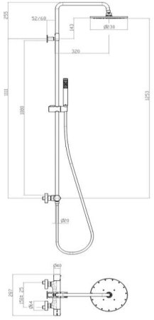 Душевая система Bossini Cosmo L10093.073 с термостатом Черная матовая 