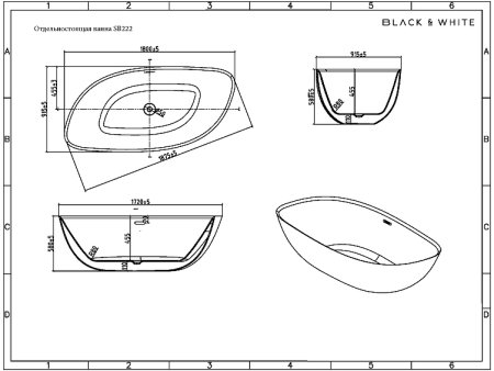 Акриловая ванна Black&White Swan SB 222 180x90 222SB00 без гидромассажа 