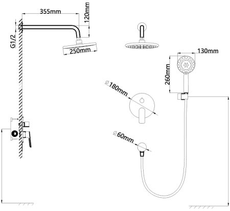 Душевая система Black&White Universe UK8311B 8311BUK Черная матовая 