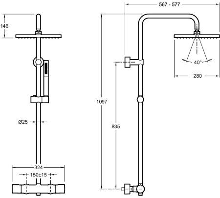 Душевая система Jacob Delafon Brigitte E32850-CP с термостатом Хром 