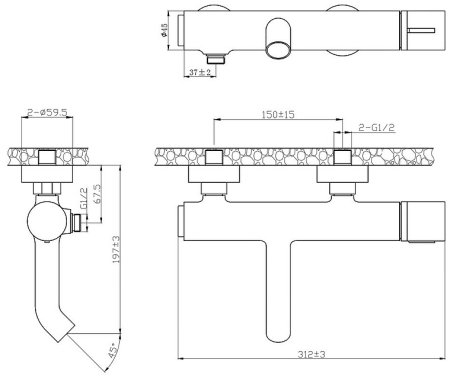 Смеситель для ванны Bronze de Luxe Focus 24603BG Черный матовый 